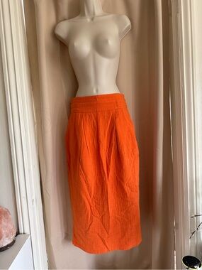 Bright Orange Midi Skirt with High Waist
